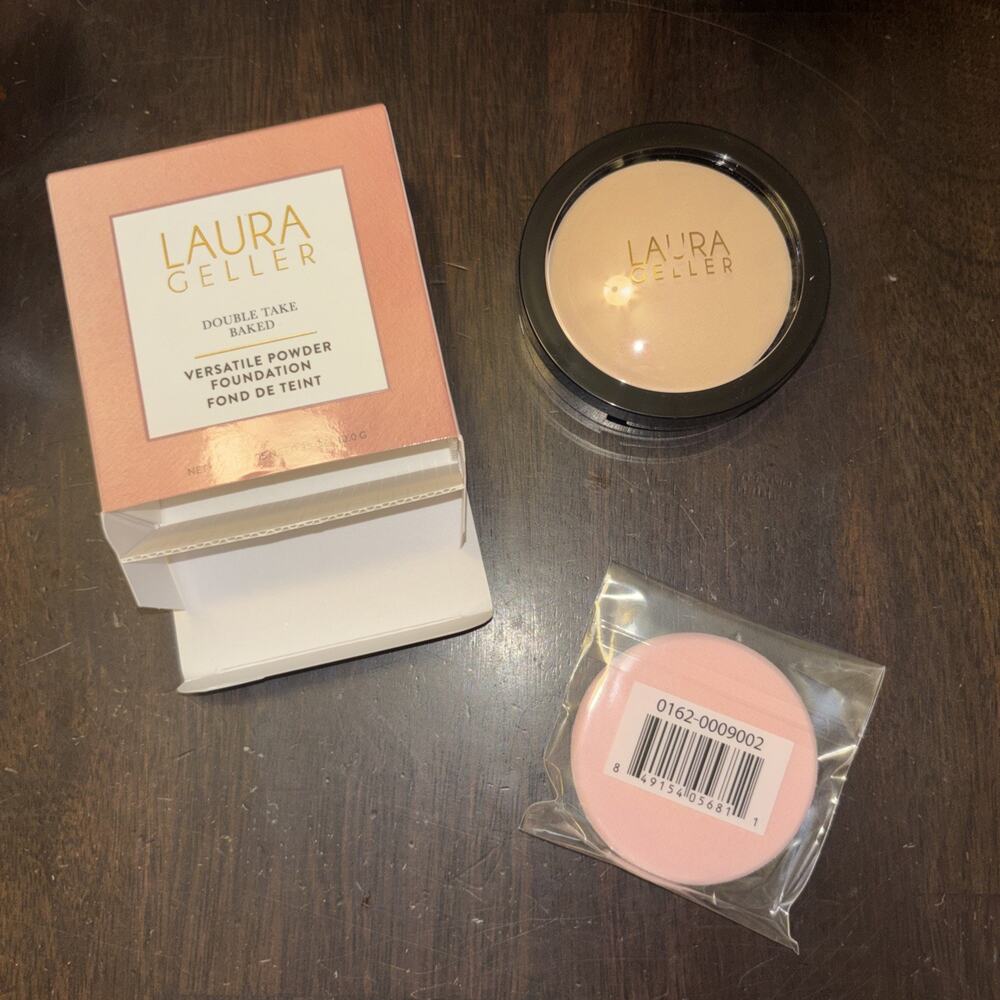 New Laura Geller Double Take Baked Versatile Powder Foundation .35 Fair Sponge